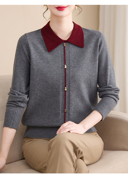 Women's Contrast Collar Cropped Sweater Shirt