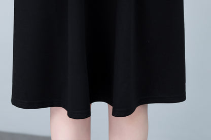 Women's Lapel V-Neck Pocket Long Sleeve Black Dress