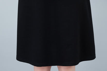 Women's Lapel V-Neck Pocket Long Sleeve Black Dress