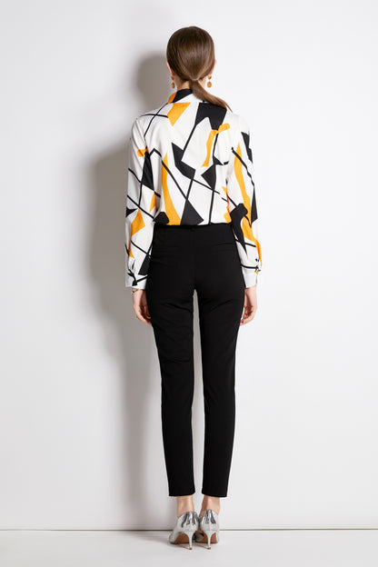 ESY-Women's Long Sleeve Lapel Collar Print Button Blouse