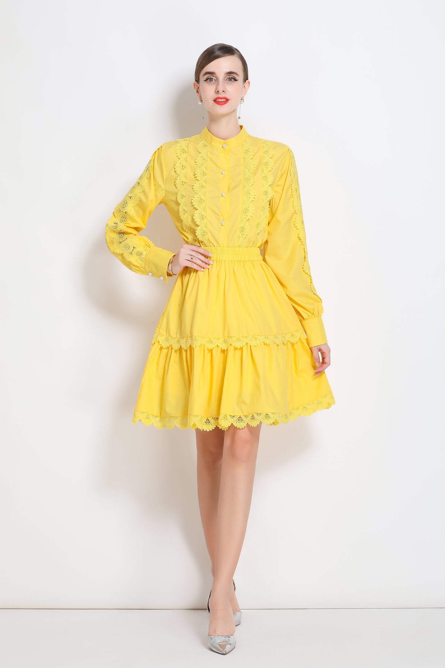 Women's 2 Piece Skirt Set Lace Elastic Waist Mini Dress