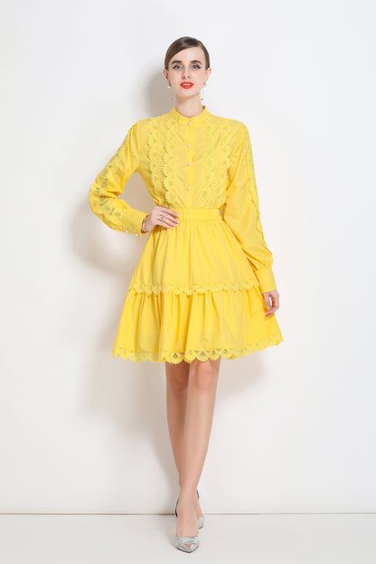 Women's 2 Piece Skirt Set Lace Elastic Waist Mini Dress