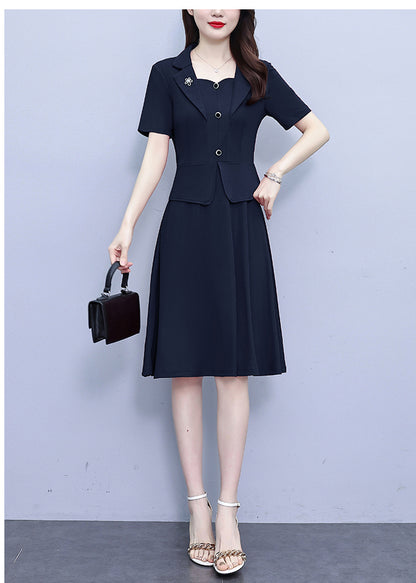 Women's Short Sleeve Pocket Work Office Suit Dress - LAI MENG FIVE CATS
