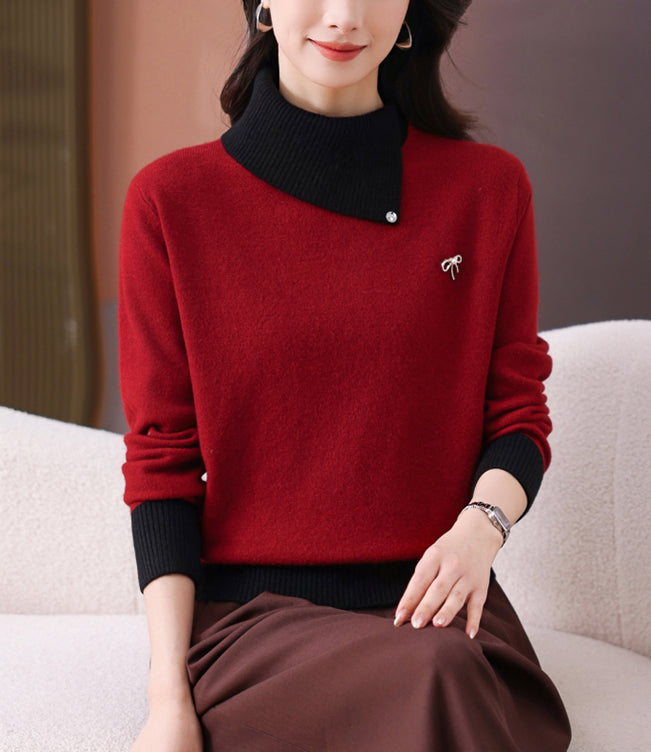 Women's Asymmetrical Lapel Sweaters Knit Pullover Tops