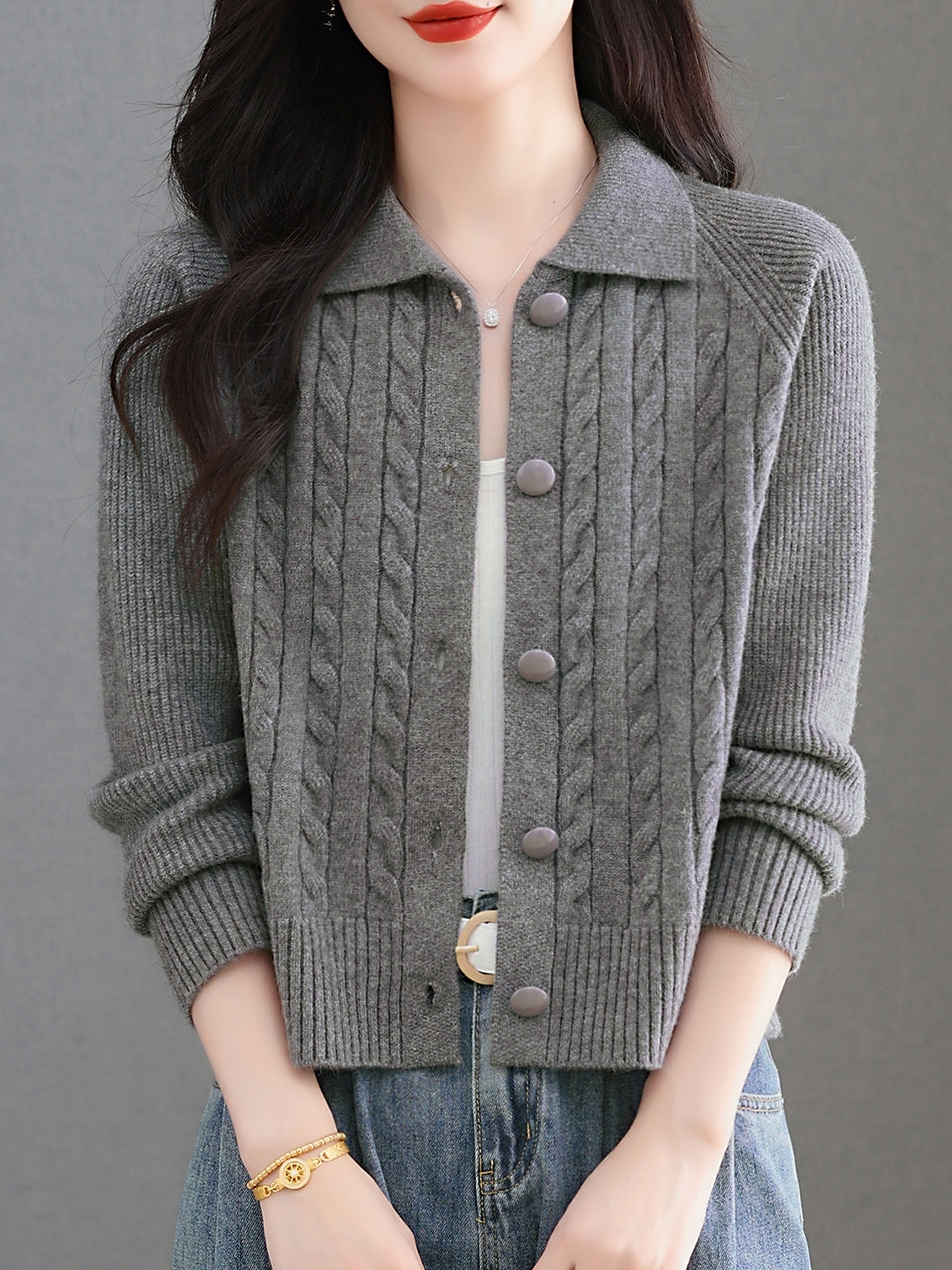 Women's Cable Knit Cardigan Open Front Sweater Jacket