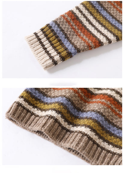 Women's Striped Cable Knit Sweater Cardigan Outerwear