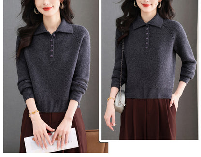 Women's Long Sleeve Button Polo Shirts Sweater Blouse