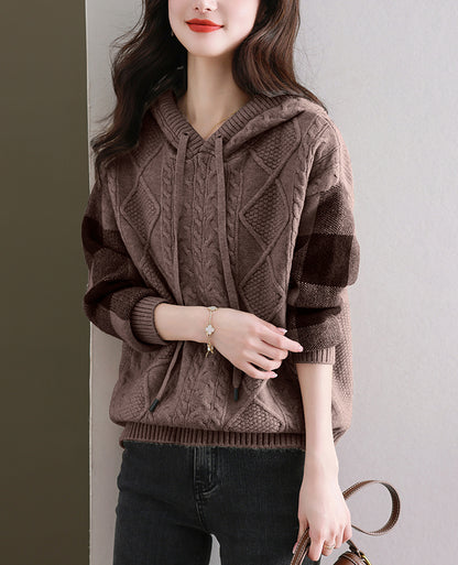 Women's Hoodies Plaid Ribbed Sweater Knit Tops