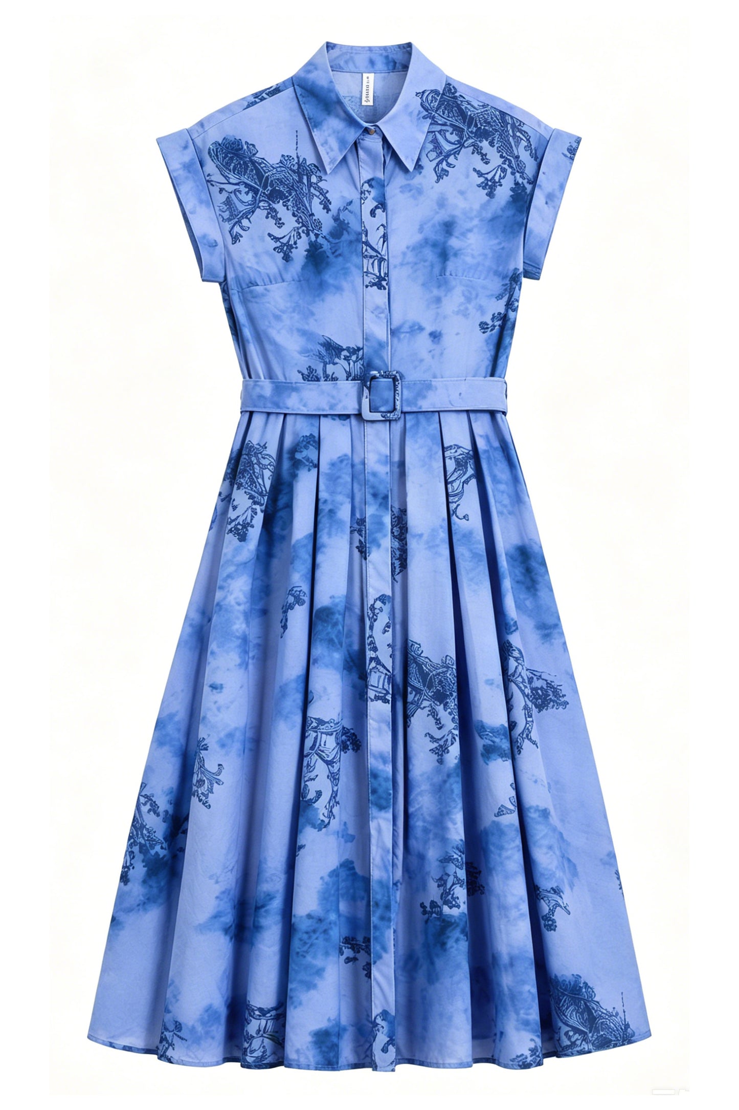 Blue Porcelain Muse Printed Belted Midi Dress