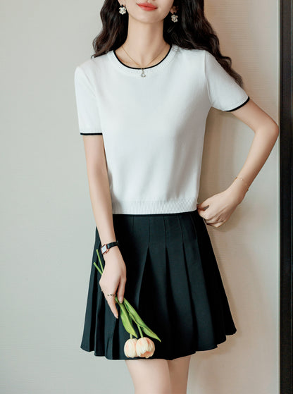 Women's Short Sleeve Ribbed Knit Tops