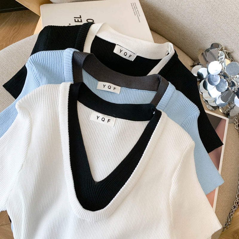 Summer Contrast Trim Knit Top