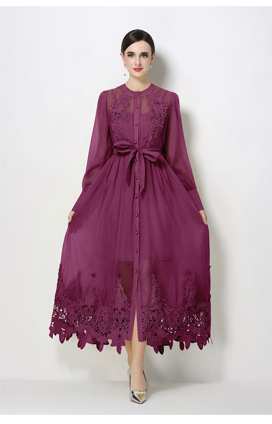 Sheer Embroidered Organza Maxi Dress with Slip & Belt - LAI MENG FIVE CATS