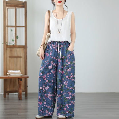 Women's Wide Leg Jeans Lightweight Wasited Elastic Print Y2K Pants - LAI MENG FIVE CATS