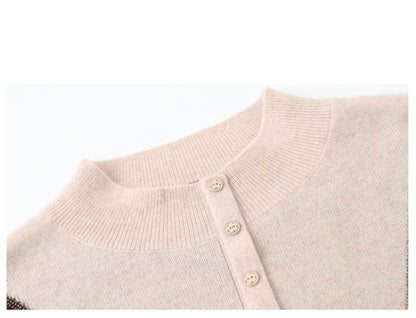 Women's Mock Neck Ribbed Sweaters Knit Patchwork Tops