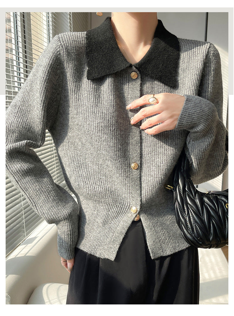 Women's Lapel V Neck Cardigan Sweater Knit Blouse