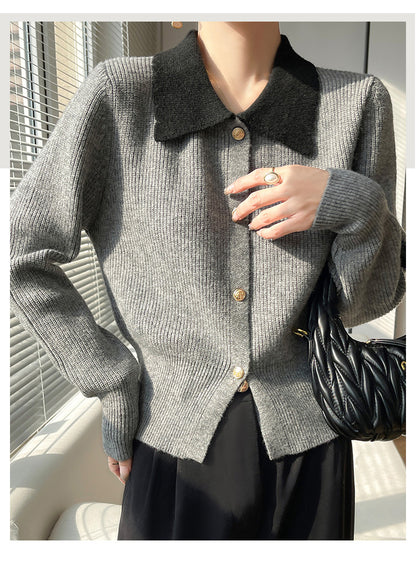 Women's Lapel V Neck Cardigan Sweater Knit Blouse