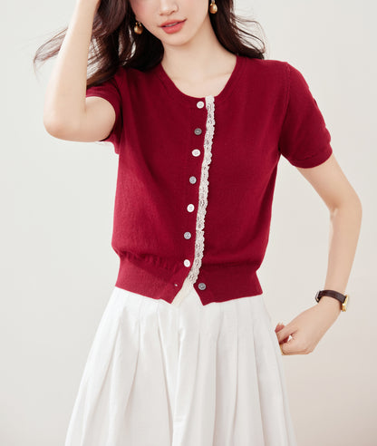 Women's Short Sleeve Lace Cardigan Tops