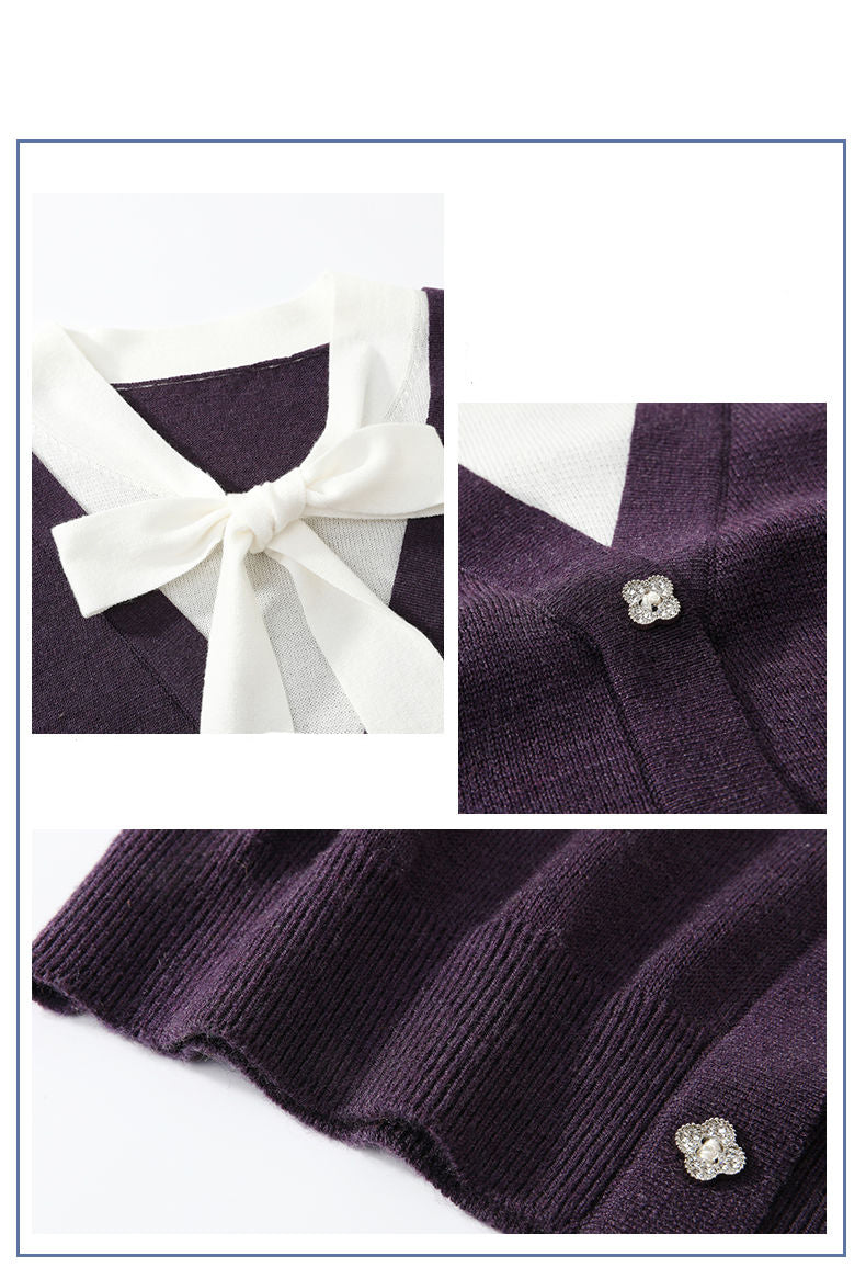Women's Color Block Tie Neck Knit Top Sweater
