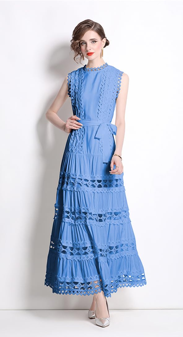 BK-Sleeveless Hollow Belt Maxi Dress