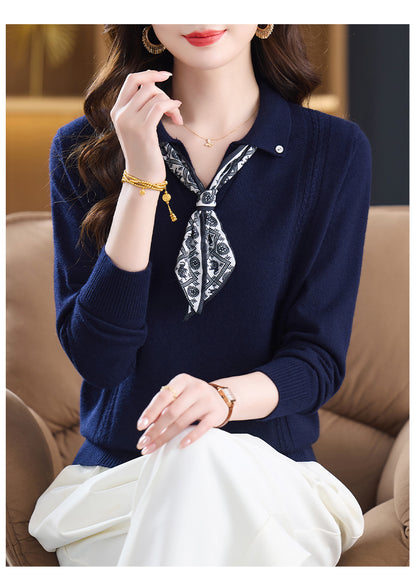 Women's Sweater Lapel Polo V Neck Knit Outfits
