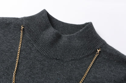 Women's Wool Sweater Drawstring Waist Print Knit Midi Dress