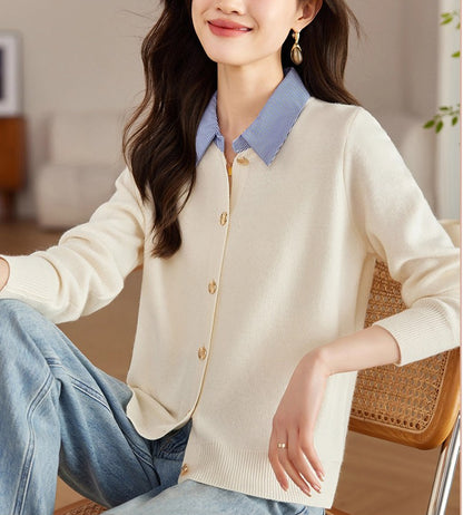 Women's Long Sleeve Sweater Knit Cardigan Tops - LAI MENG FIVE CATS