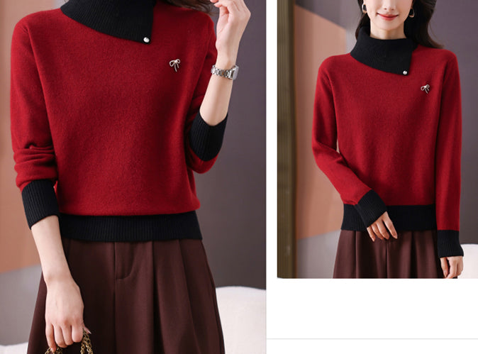 Women's Asymmetrical Lapel Sweaters Knit Pullover Tops