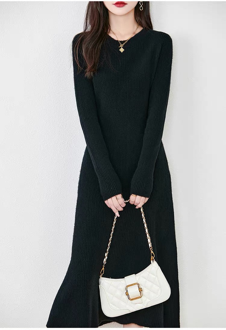 Women's Sweater Crewneck Ribbed Knit Midi Dress
