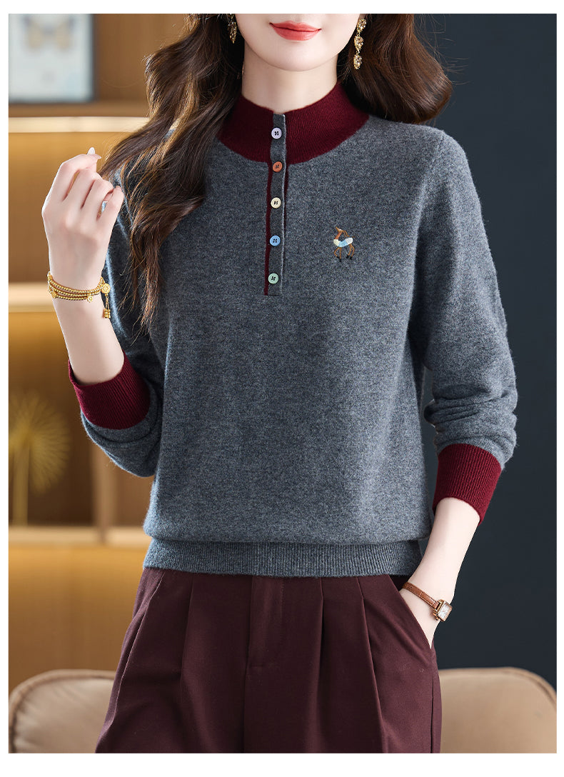 Womens Button Mock Neck Sweater Henley Shirts Knit Tops