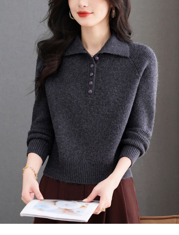 Women's Long Sleeve Button Polo Shirts Sweater Blouse