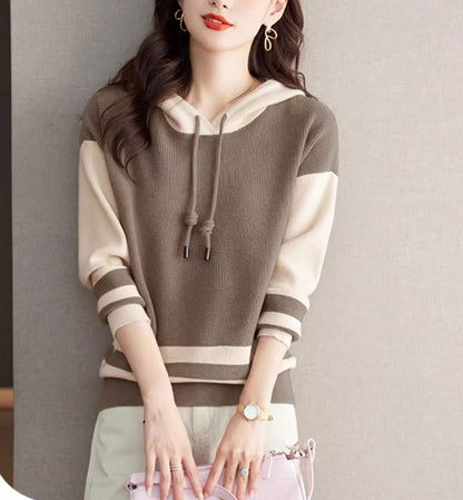Women's Striped Color Block Hoodies Sweater Knit Tops
