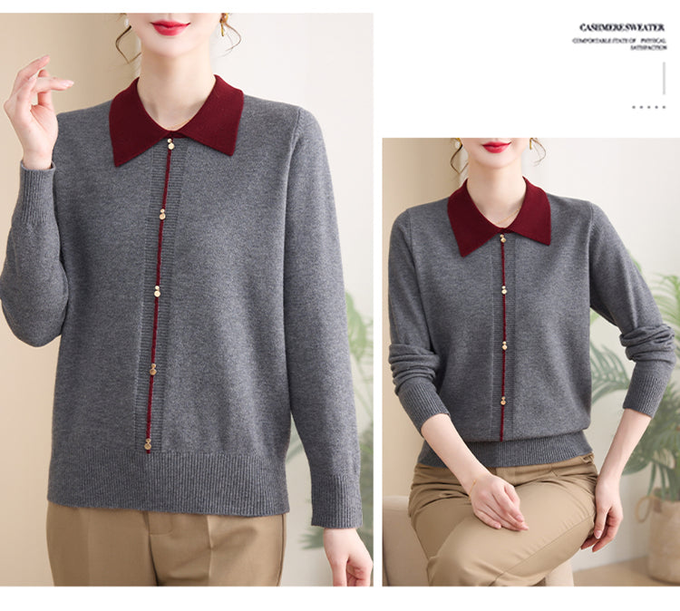 Women's Contrast Collar Cropped Sweater Shirt