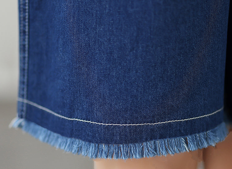 Women's High Waisted Baggy Jean Wide Leg Denim Shorts - LAI MENG FIVE CATS