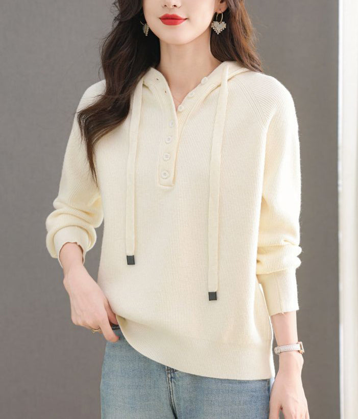 Women's Hoodie Sweater Drawstring Knit Sweatshirt