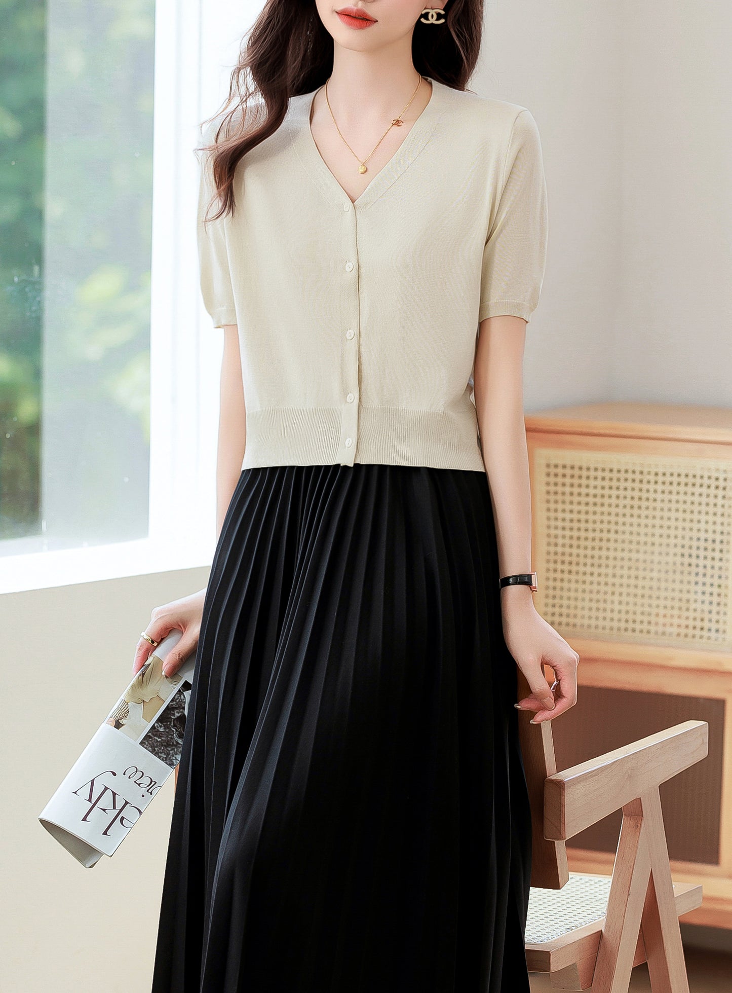 Women's Short Sleeve Ribbed Knit Cardigan Tops