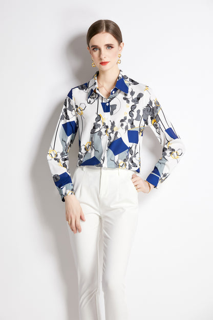 ESY-Women's Shirt Floral Print Long Sleeve Button Blouse