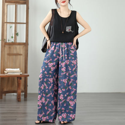 Women's Wide Leg Jeans Lightweight Wasited Elastic Print Y2K Pants - LAI MENG FIVE CATS