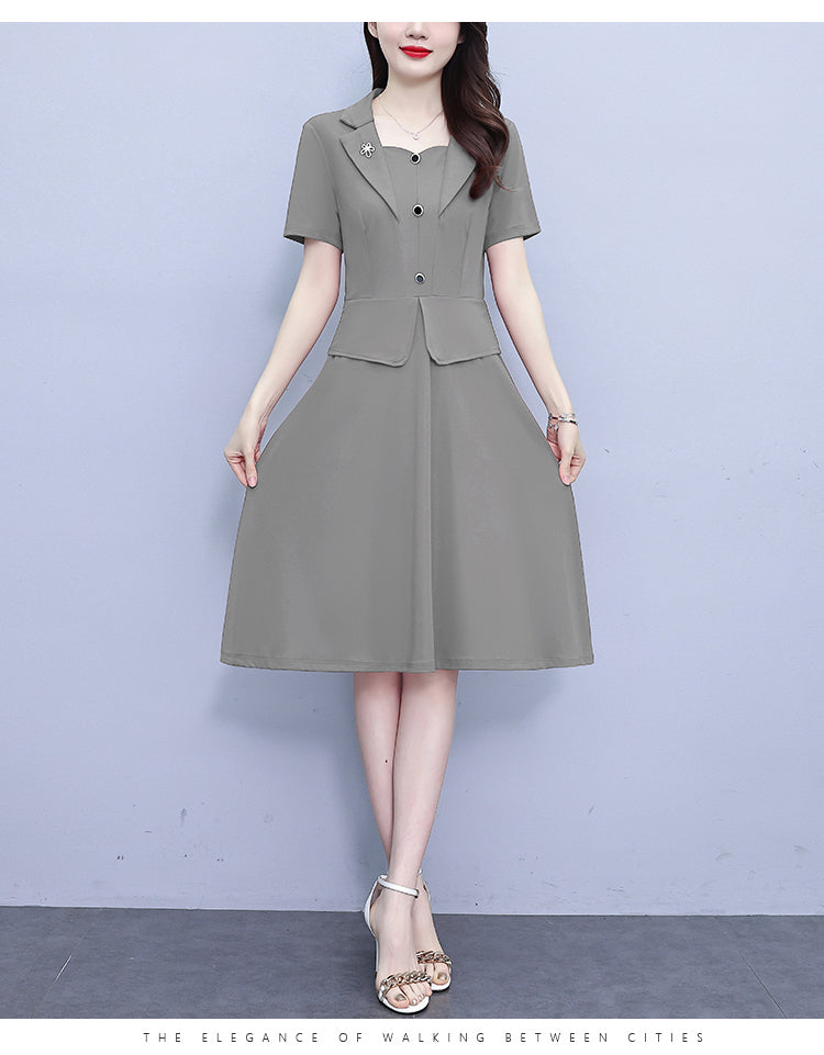 Women's Short Sleeve Pocket Work Office Suit Dress - LAI MENG FIVE CATS