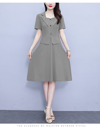 Women's Short Sleeve Pocket Work Office Suit Dress - LAI MENG FIVE CATS