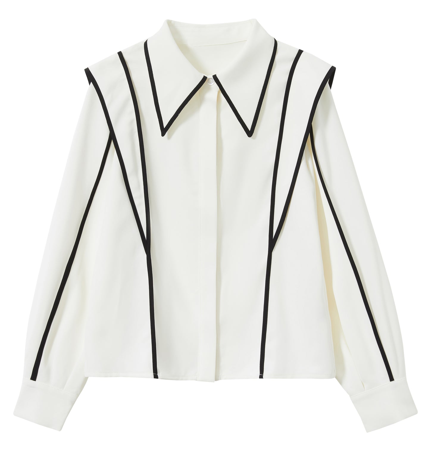 Contrast Piping White Shirt | Structured Statement Collar Workwear Top