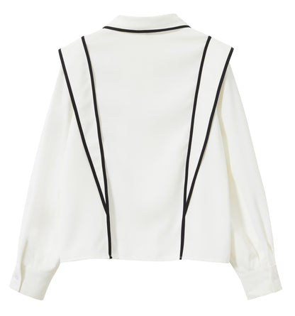 Contrast Piping White Shirt | Structured Statement Collar Workwear Top