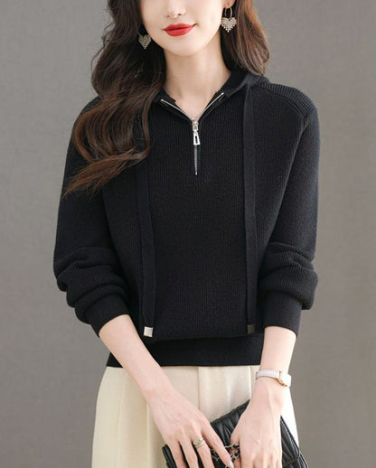 Women's Hoodie Sweaters Quarter Zip Knit Outfits