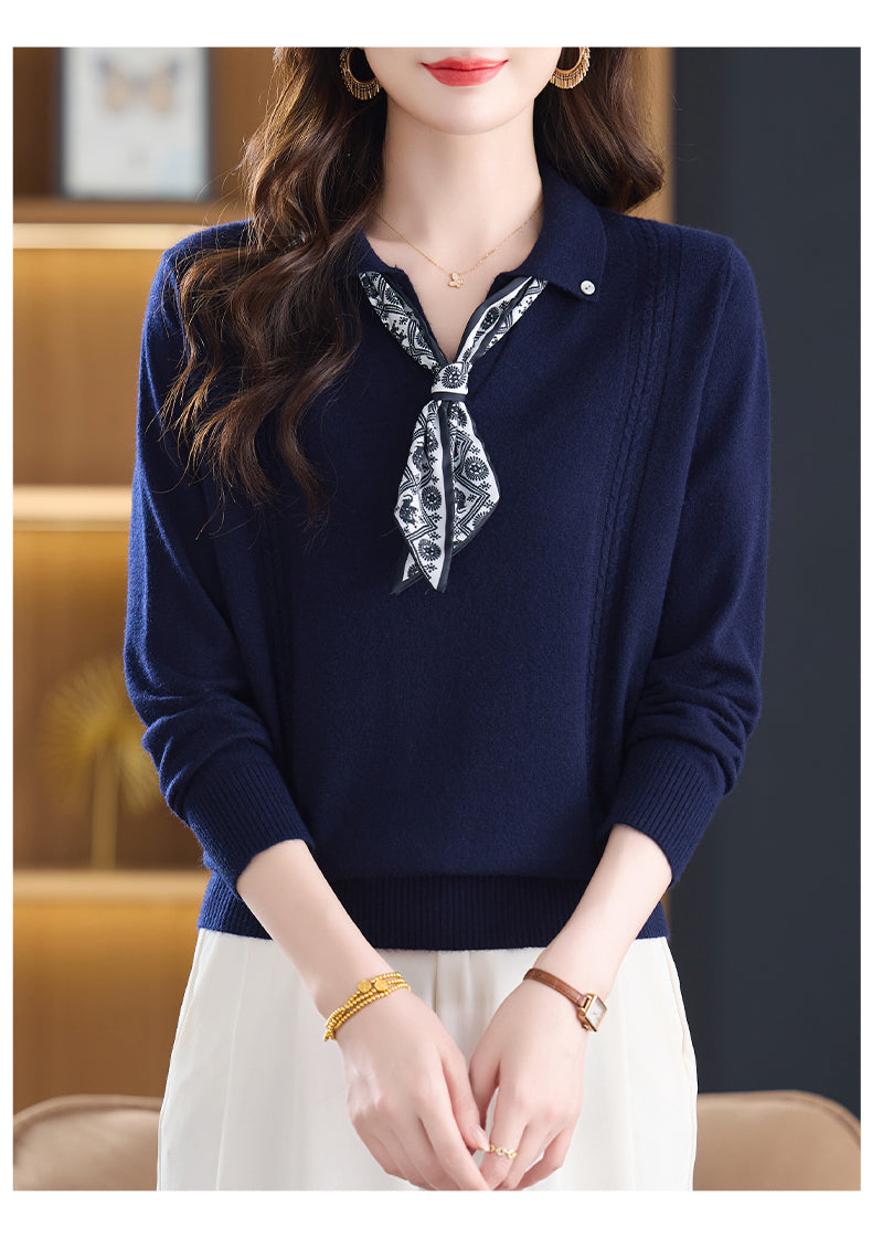 Women's Sweater Lapel Polo V Neck Knit Outfits