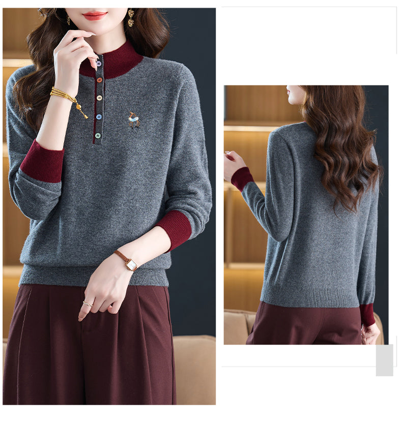 Womens Button Mock Neck Sweater Henley Shirts Knit Tops