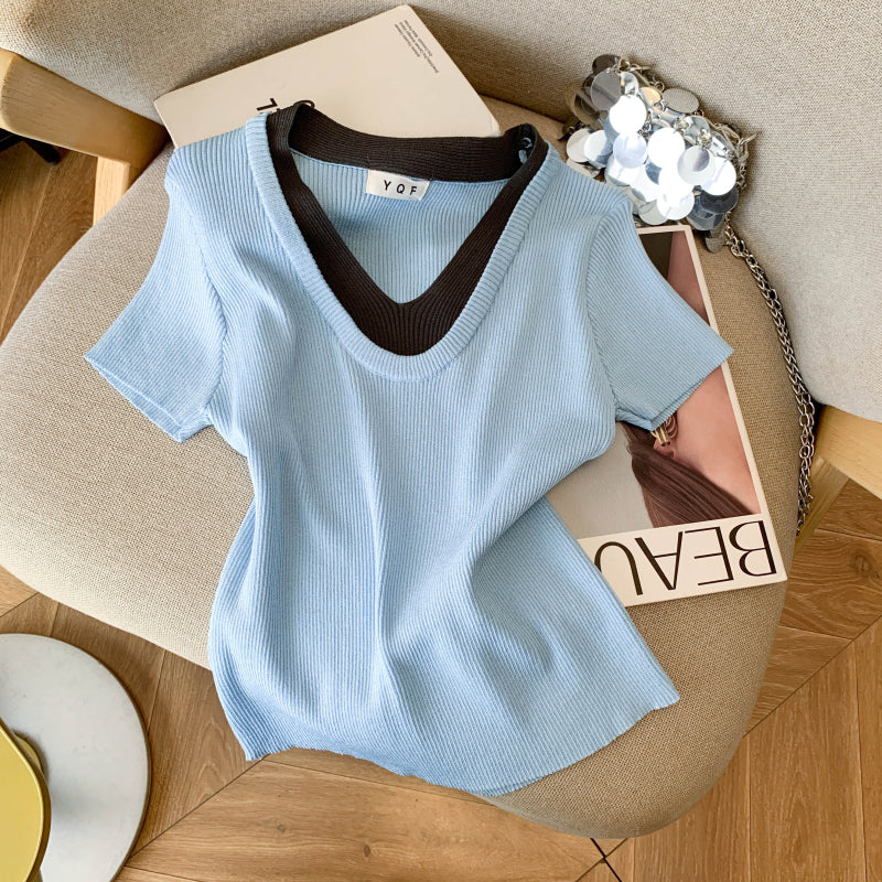 Summer Contrast Trim Knit Top