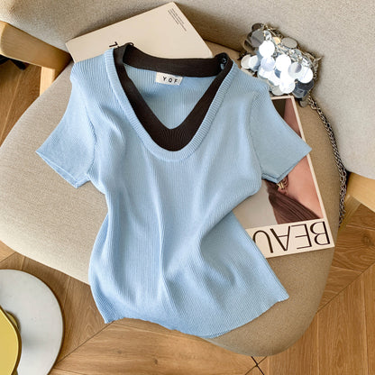 Summer Contrast Trim Knit Top