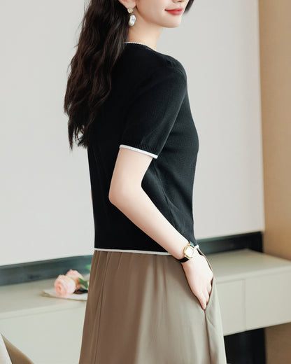 Women's Short Sleeve Ribbed Knit Tops