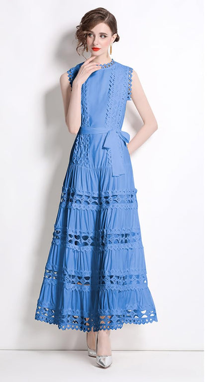 BK-Sleeveless Hollow Belt Maxi Dress