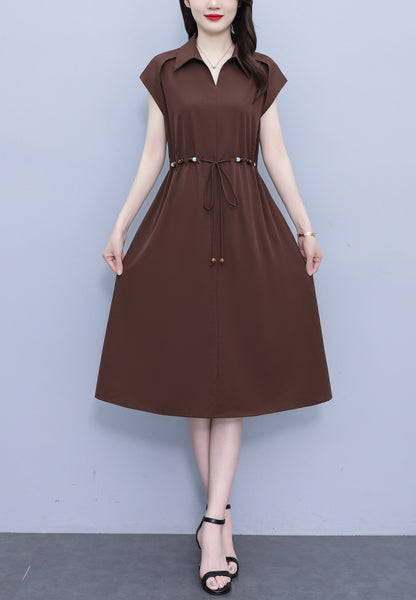 Women's V-Neck Cap Sleeve Pocket Midi Dress
