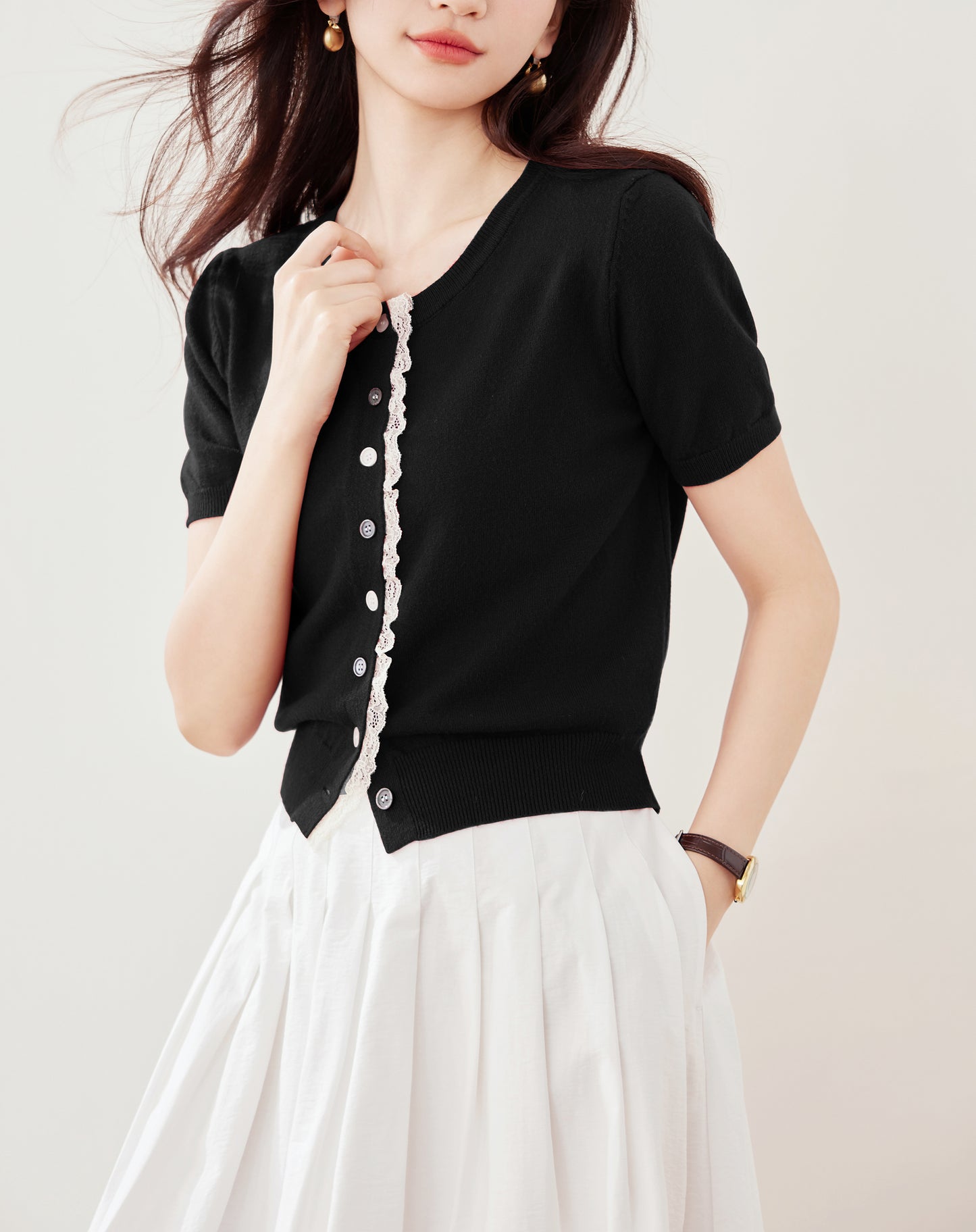 Women's Short Sleeve Lace Cardigan Tops